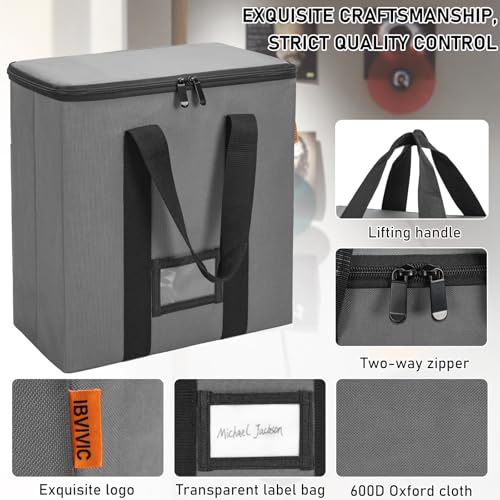 Vinyl Record Storage Box with Lid and Handle for 12 inch LP F282