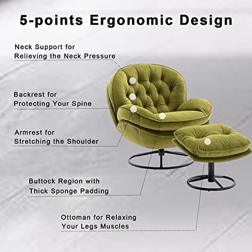 Baysitone Velvet Swivel Accent Chair with Ottoman Set, Modern Lounge Chair, Fruit Green Q36819