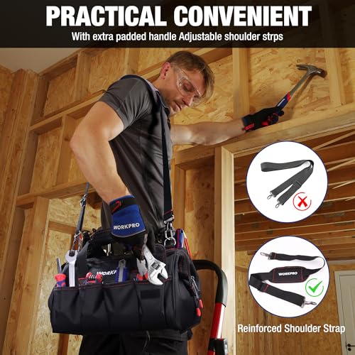 WORKPRO 16-inch Wide Mouth Tool Storage Bag with Waterproof Rubber Base L2617