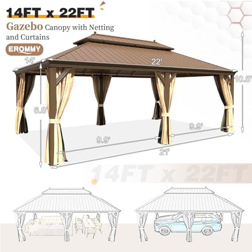 EROMMY 14'x20' Hardtop Gazebo Double Roof Galvanized Steel Outdoor Pavilion G3084