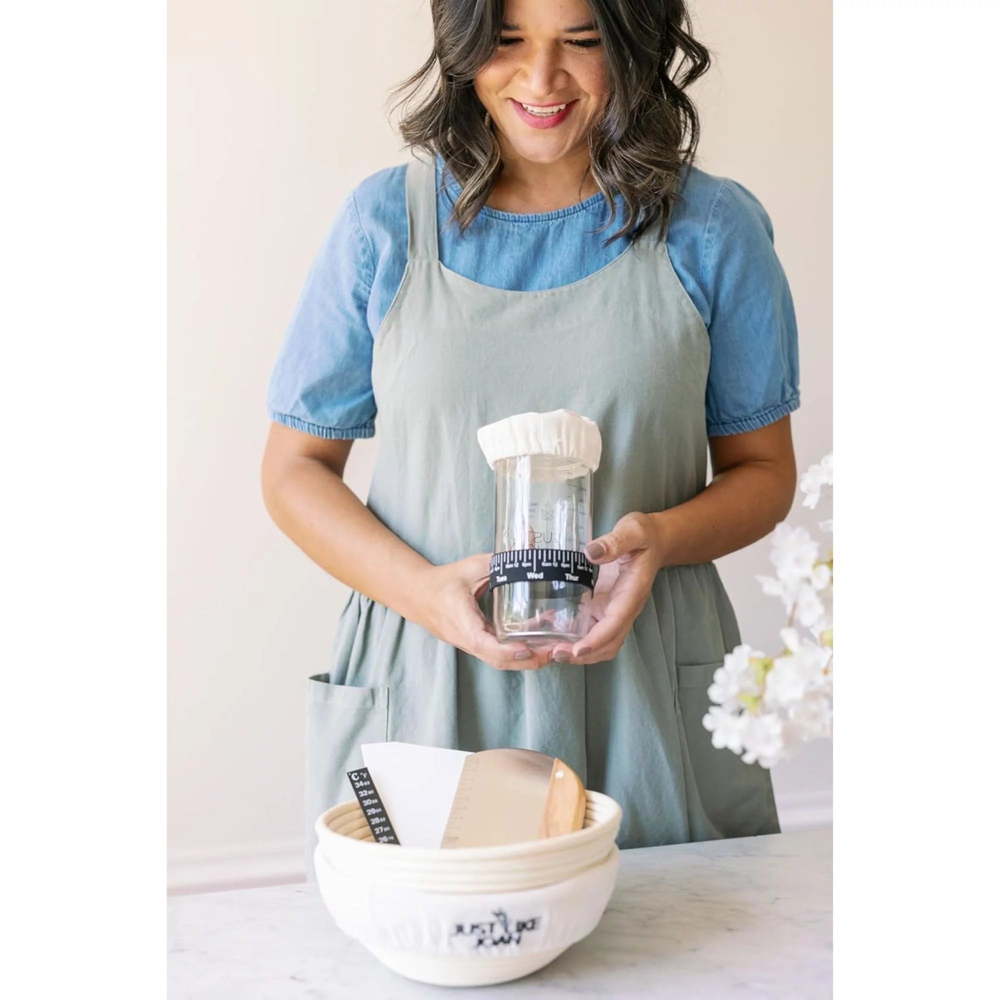 Sourdough Bread Baking Supplies Kit with Starter Jar and Banneton Basket B802