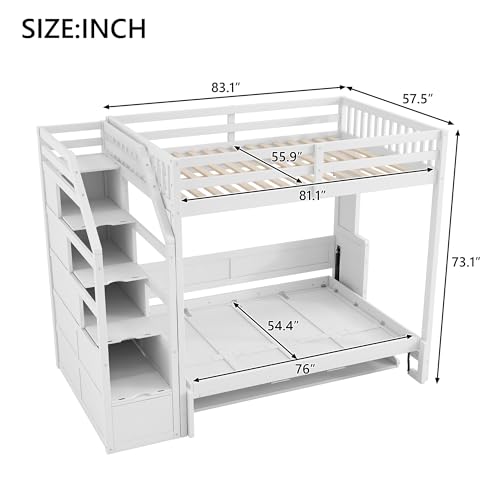 Merax Queen Murphy Bed Wall Bed with Sofa and Cushion, White V57291