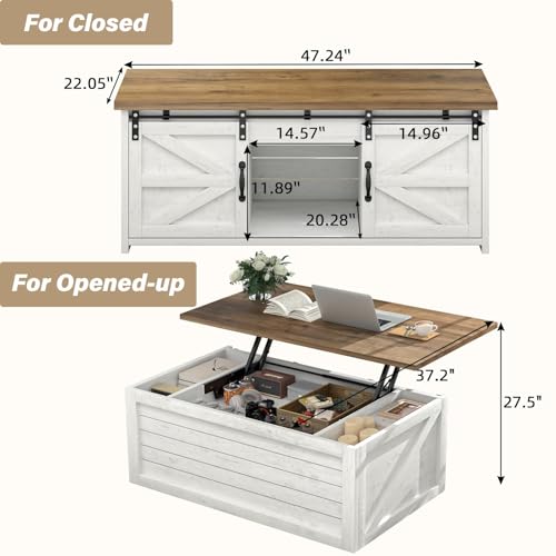 Farmhouse Lift Top Coffee Table with Storage, 48 Inch White C8240