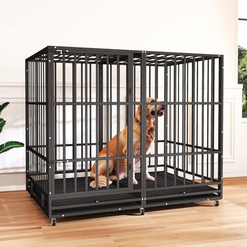 48 Inch Heavy Duty Dog Crate with Wheels and Double Door A25580
