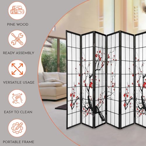 Legacy Decor 4-Panel Blossom Screen Portable Foldable Shoji Room Divider Black K541964