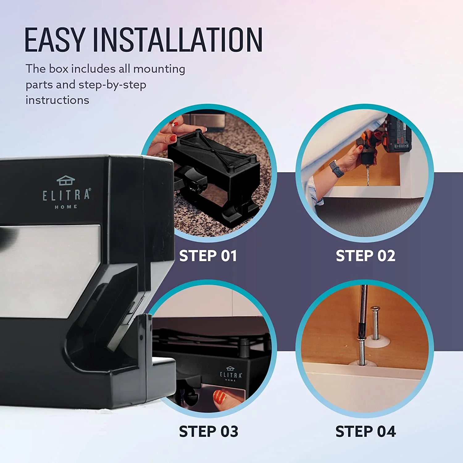 Elitra 3 in 1 Under Cabinet Electric Can Opener, Black and Silver Q7458
