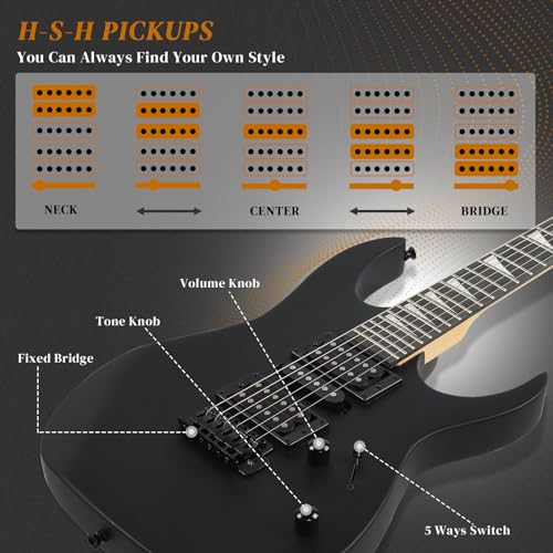 Ktaxon 39" Electric Guitar Starter Kit with 20W Amp, Matte Black H32428