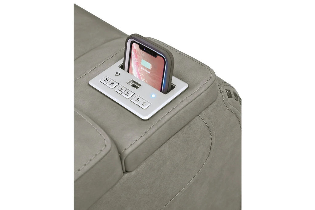 Signature Design by Ashley Man-Den Leather Power Recliner Gray G67279