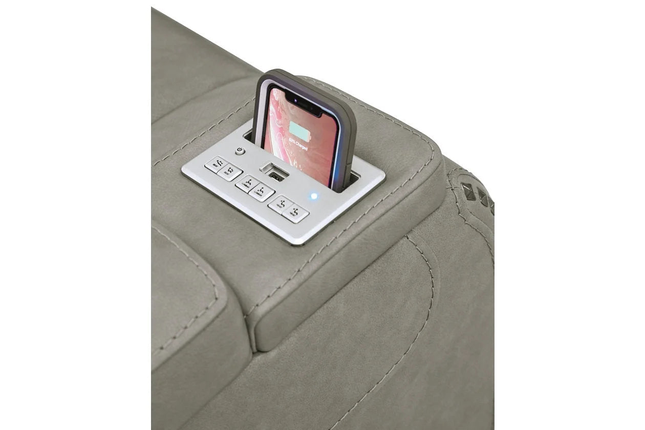 Signature Design by Ashley Man-Den Leather Power Recliner Gray G67279