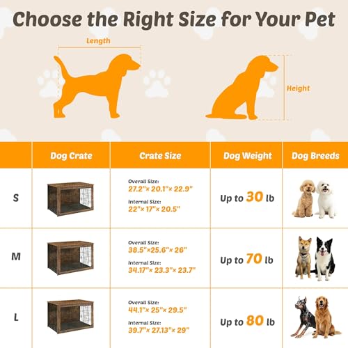 Wooden Dog Crate End Table with Dual Doors, Chew-Proof Design & Cushion, 27 Inch E6718