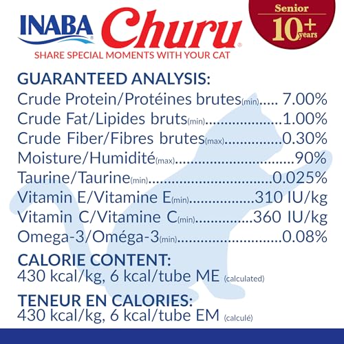 INABA Churu for Senior 10+ Creamy Lickable Cat Treats, Tuna & Chicken, 40 Tubes D3392
