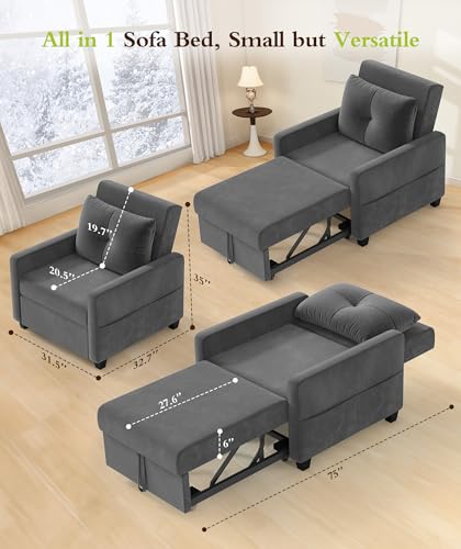 3 in 1 Convertible Sleeper Chair Sofa Bed with Adjustable Backrest, Blue M92497
