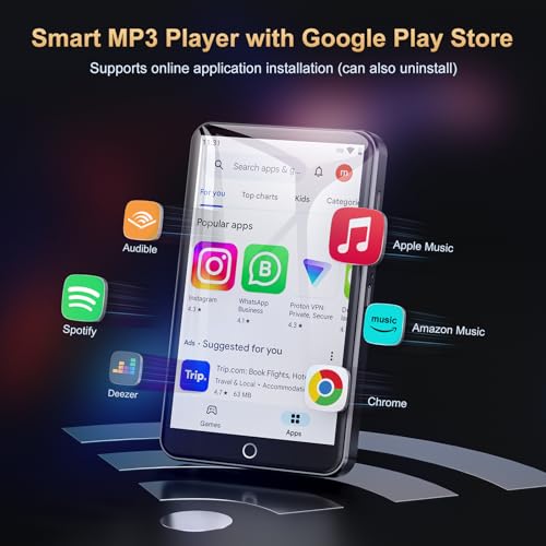 80GB MP3 Player with Bluetooth and WiFi, 4.0" Touch Screen, Black K1208