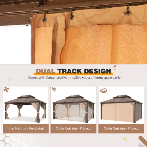 EROMMY 14'x20' Hardtop Gazebo Double Roof Galvanized Steel Outdoor Pavilion G3084