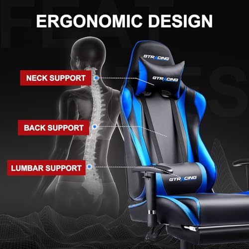 GTRACING Gaming Chair with Footrest, Blue R841