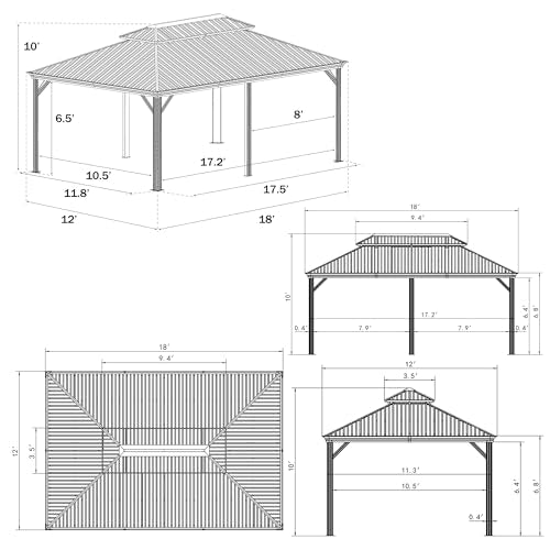 Kozyard Apollo 10'x12' Hardtop Gazebo with Galvanized Steel Double Roof Z2956