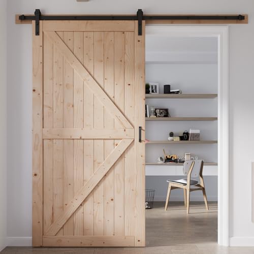FREDBECK 48in x 80in Sliding Wood Barn Door with 8FT Hardware Kit V8036
