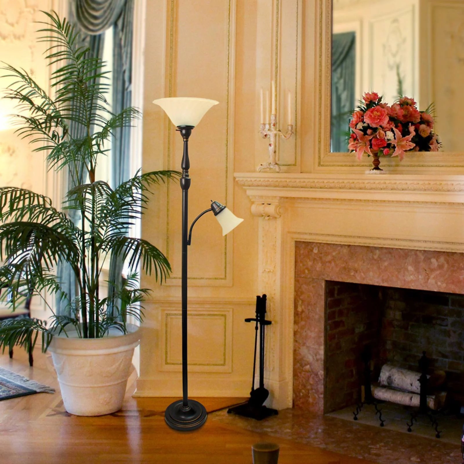 Elegant Designs 2-Light Floor Lamp with White Marble Glass G568