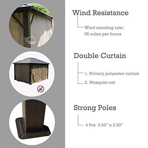 Kozyard 10'x12' Hardtop Gazebo with 2-Layer Sidewalls Curtains, Brown V967