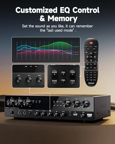 Donner MAMP6 Stereo Receiver, 1000W 6-Channel Bluetooth Amplifier P12854