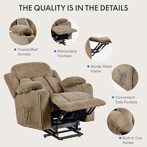 FLEXISPOT XL31 Power Lift Recliner Chair for Elderly, Electric Massage & Heat, PU Leather, Black C786106