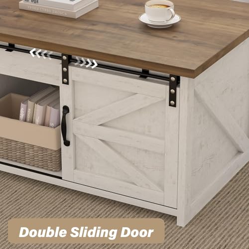 Farmhouse Lift Top Coffee Table with Storage, 48 Inch White C8240