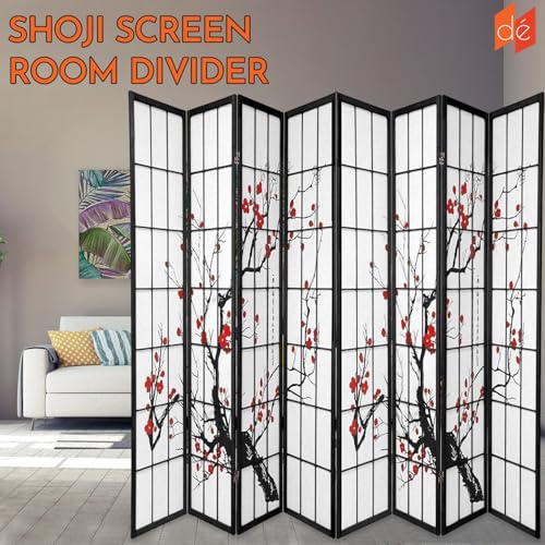 Legacy Decor 4-Panel Blossom Screen Portable Foldable Shoji Room Divider Black K541964