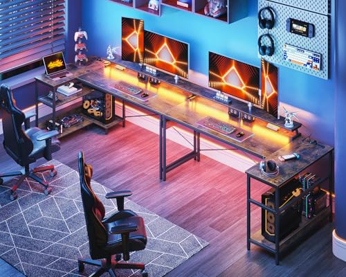 ODK 48 Inch L Shaped Gaming Desk with USB Charging Ports and LED Lights S136