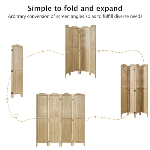 Pegboard Display 5.6Ft Wooden Room Divider Folding Privacy Screen Freestanding Wall Organizer, 4 Panels, Natural C603