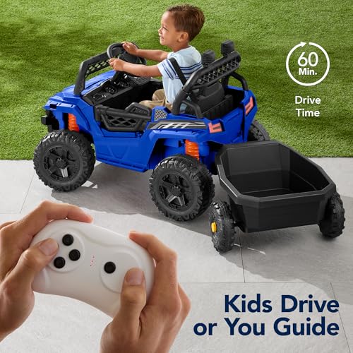 Kids 12V Electric Ride On UTV Car with Trailer, Parent Control, LED Lights, Bluetooth - Black C2735