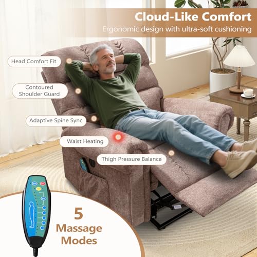 ANJ Large Power Lift Recliner Chair with Massage and Heat for Elderly, Camel Z8802