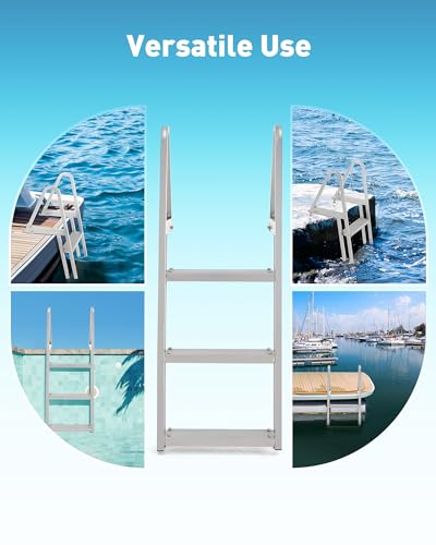 CO-Z 3 Step Removable Dock Ladder for Pontoon Boat, Aluminum Swim Ladder with Nonslip Tread O80708