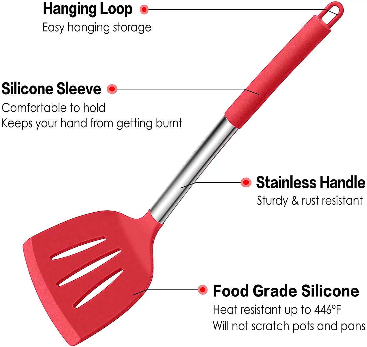 15pcs Silicone Cooking Utensil Set with Stainless Steel Handle, Red G229