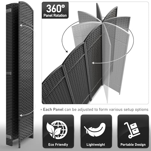 Sorbus 8-Panel Black Room Divider, 6 ft Tall Folding Privacy Screen T242