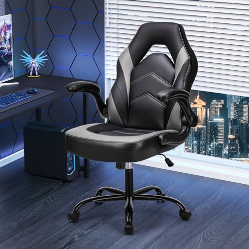 Sweetcrispy Ergonomic Gaming Desk Chair with Flip-up Armrest, Black Blue C253