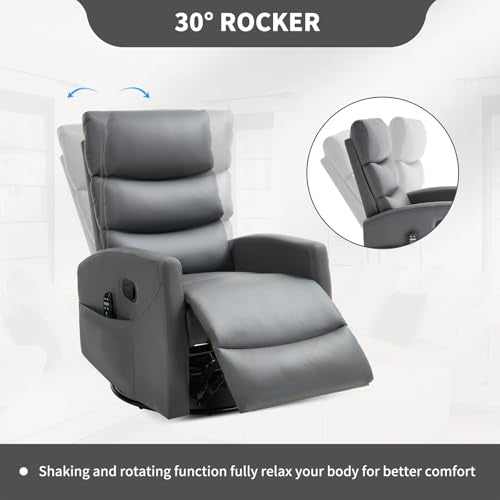 Massage Chair Recliner with Heat, Swivel Rocking, High Back Fabric Black V2333