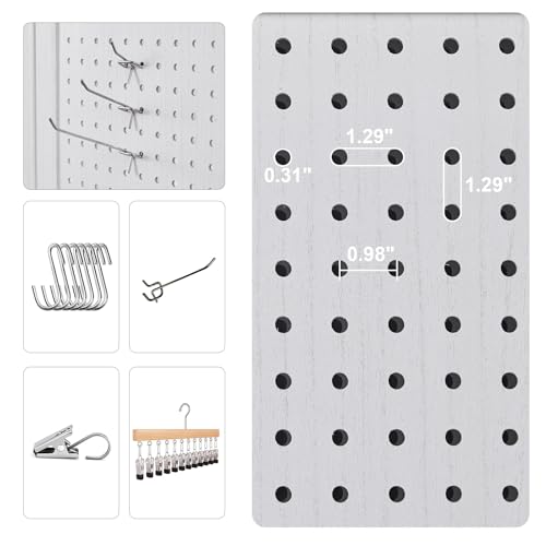 Pegboard Display 5.6Ft Wooden Room Divider Folding Privacy Screen Freestanding Wall Organizer, 4 Panels, Natural C603