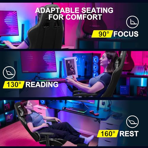 GTRACING Gaming Chair with Footrest, Ergonomic Reclining, Blue C551