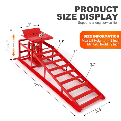 2 Pack Hydraulic Car Ramps 11050LBS High Lift 9"-14.2" Heavy Duty Steel M6524