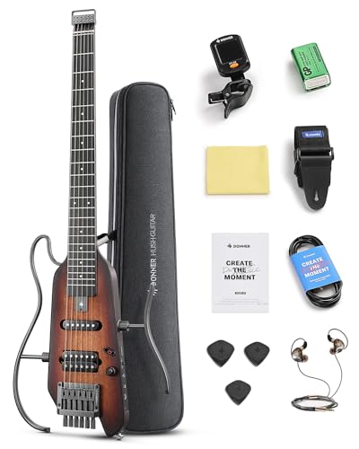 Donner HUSH-X Electric Guitar Kit - Featherlight Travel Guitar, Mahogany Solid Body, Metallic White A941