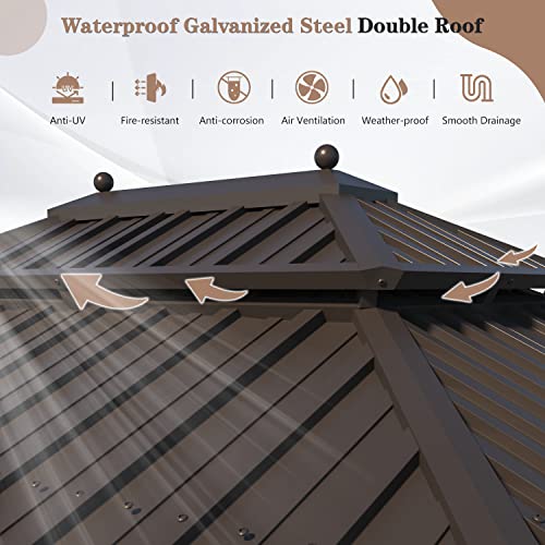 EROMMY 14'x20' Hardtop Gazebo Double Roof Galvanized Steel Outdoor Pavilion G3084