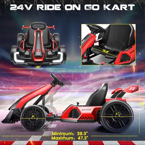Hikole Electric Drift Kart for Kids, 24V, 3 Speed, Red O7440