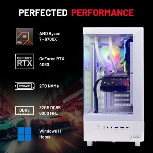 Skytech Azure Gaming PC Desktop, Ryzen 7 9700X, RTX 4060, 2TB SSD, 32GB RAM C74326