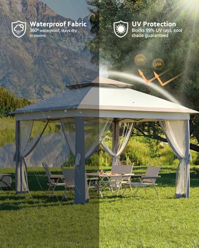 Pop Up Gazebo Tent with Mosquito Netting, Water & UV Resistant - Khaki J83860
