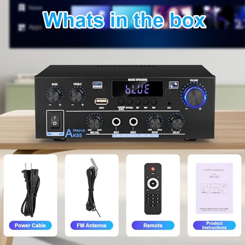 4 Channel Bluetooth 5.0 Stereo Amplifier, 50Wx4 HiFi, Class D Home Audio Receiver with Remote B25174