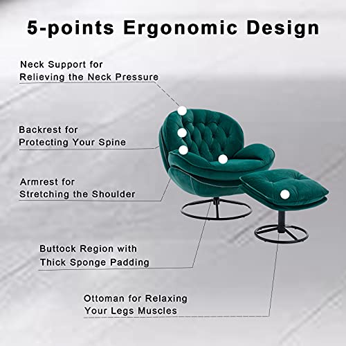 Baysitone Velvet Swivel Accent Chair with Ottoman Set, Modern Lounge Chair, Fruit Green Q36819