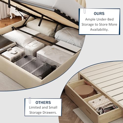 Full Size Lift Up Storage Bed with Wingback Headboard, White Y8002