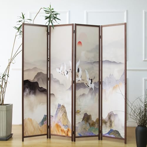 6 Panel Room Divider Screen, Double Faced, Mountain Landscape, 67" H x 94.5" W B114