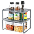 SONGMICS Cabinet Shelf Organizer Kitchen Counter Shelves Riser Set of 2 Silver
