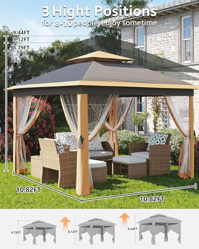 Pop Up Gazebo Tent with Mosquito Netting, Water & UV Resistant - Khaki J83860
